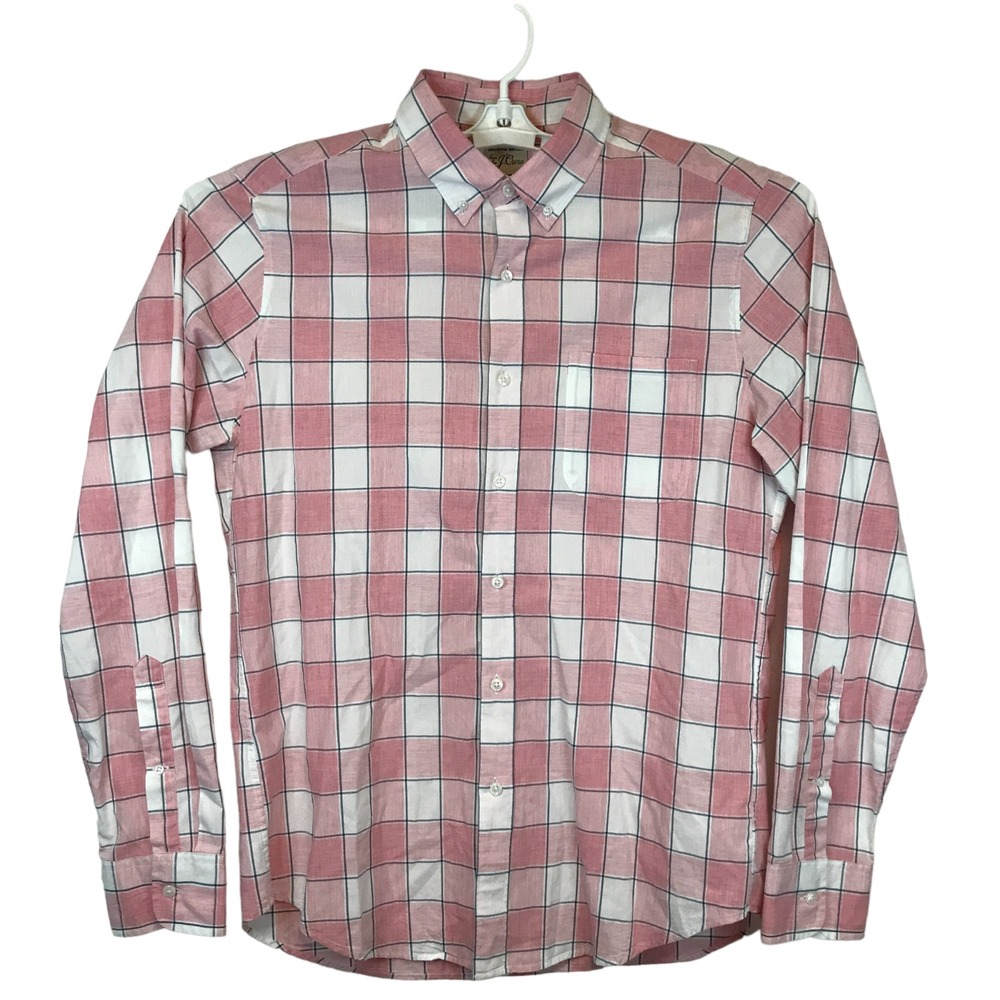 J.Crew Mens Size Medium Pink White Plaid Button Down Shirt Long Sleeve Cotton